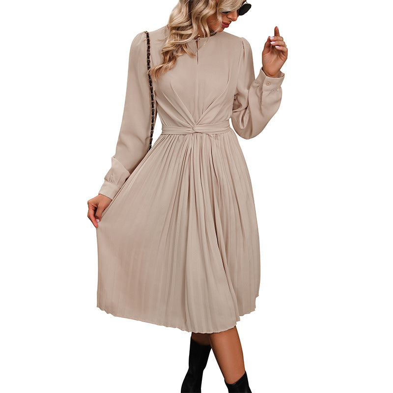 Damen Midikleid Plissiert Langärmlig Taillierte Form Eveloria