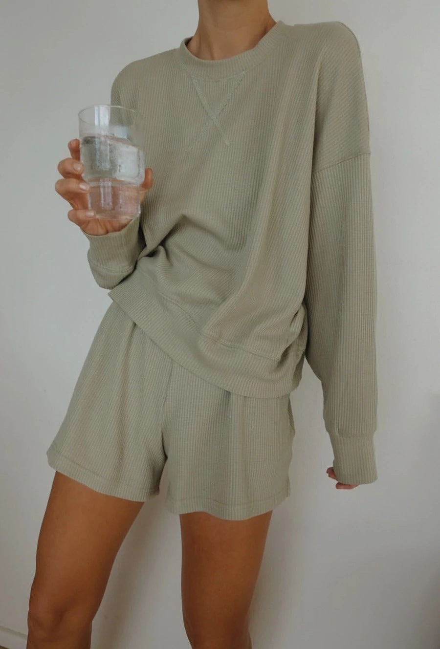 Damen Freizeitanzug Weiches Baumwollmaterial Beige