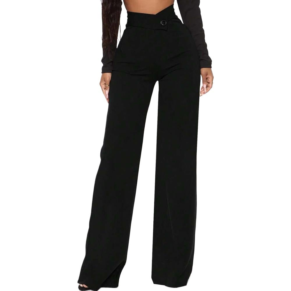 Damen High-Waist Hose Weite Passform mit Gürtel und Falten
