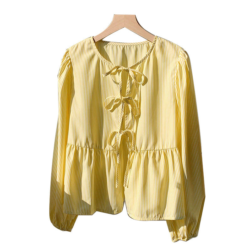 Damen Bluse Rüschensaum Dekorbindefäden Eveloria