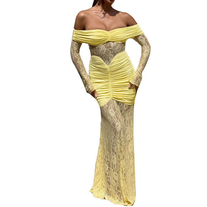 Damen Maxikleid mit Spitze und Taillenschnitt