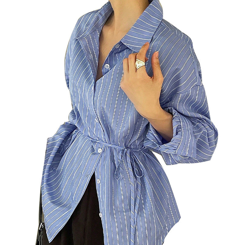 Damen Bluse mit Bindeband Streifenmuster Elegant
