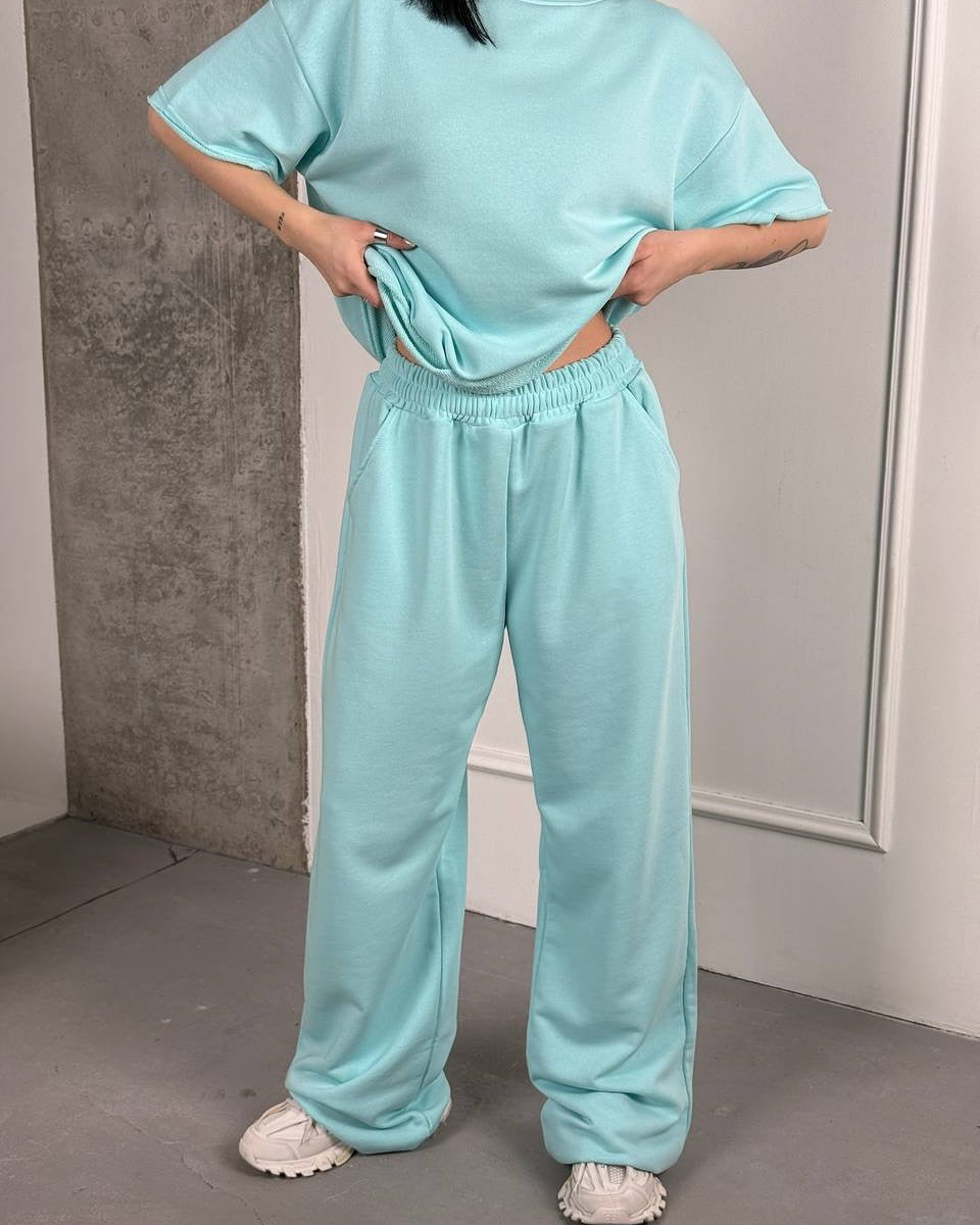 Damen Relaxed-Fit Oberteil und Hose Set mit Seitentaschen Beige