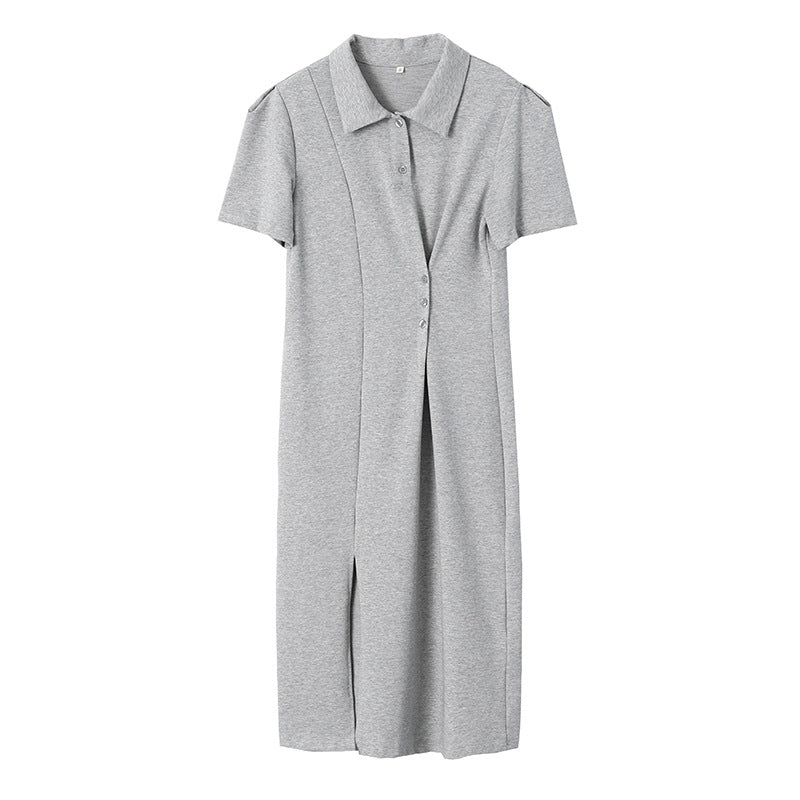 Damen Polokleid mit Knöpfen Asymmetrischer Saum Eveloria