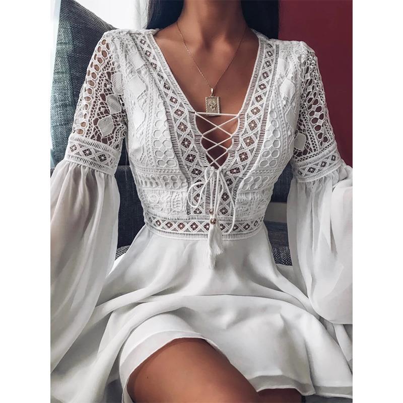 Damen Minikleid V-AusschnittSexy Tiefer Ausschnitt