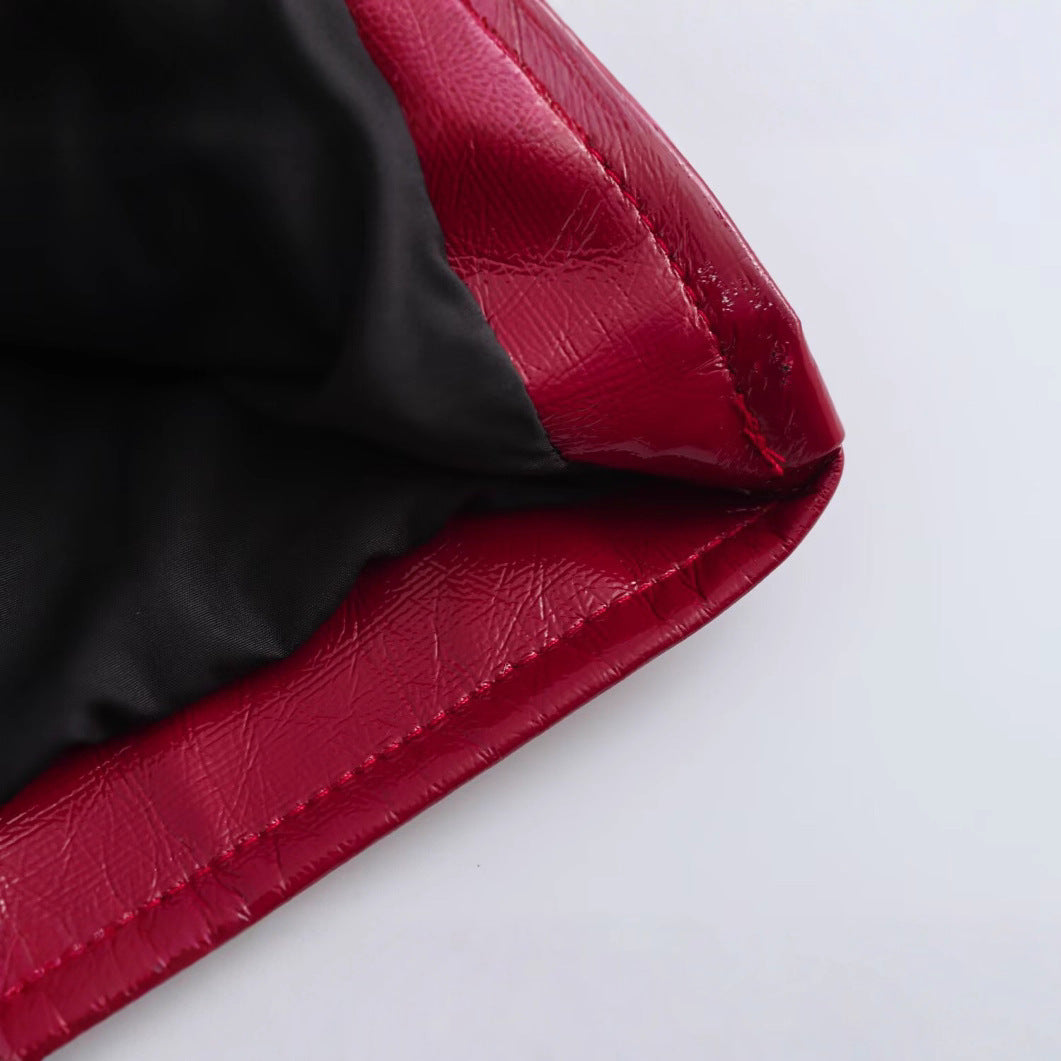 Damen Kunstlederjacke Glänzend Taschen Eveloria