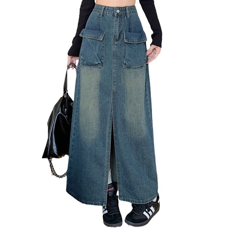 Damen Jeansrock Lang Größe Mit Taschen Eveloria
