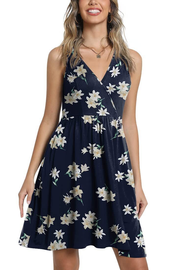 Damen Blumenkleid A-Linie V-Ausschnitt Eveloria