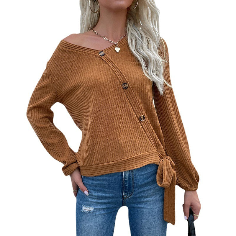 Damen Wickelbluse Längsärmelig mit Dekogürtel