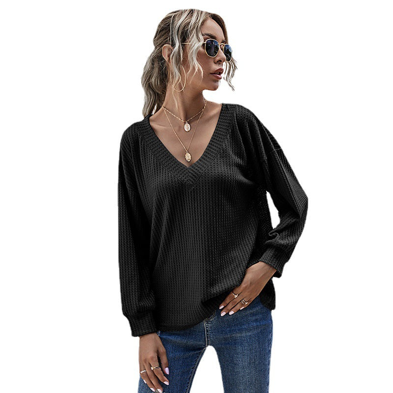 Damen Oversized V-Pullover Strukturmuster Eveloria