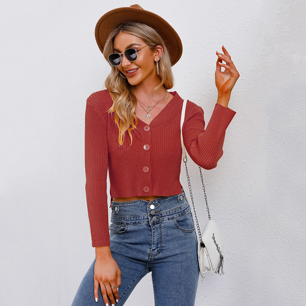 Damen Cropped Strickjacke Modern Knopfdetails Eveloria