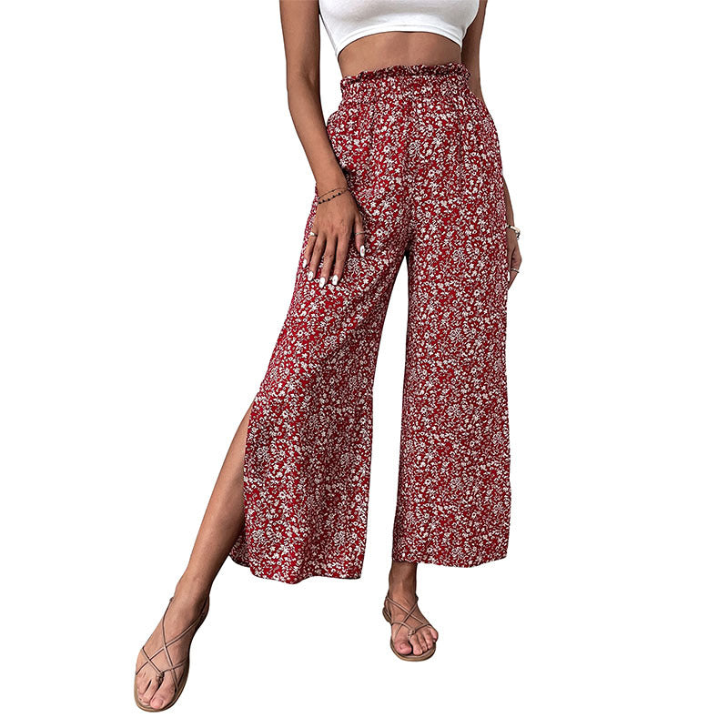 Damen Palazzo-Hose Floralmuster Hoch Seitenschlitze Eveloria
