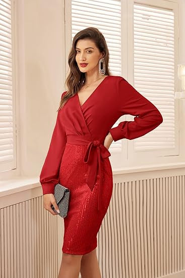 Damen Wickelkleid Glitzerdetails Eveloria