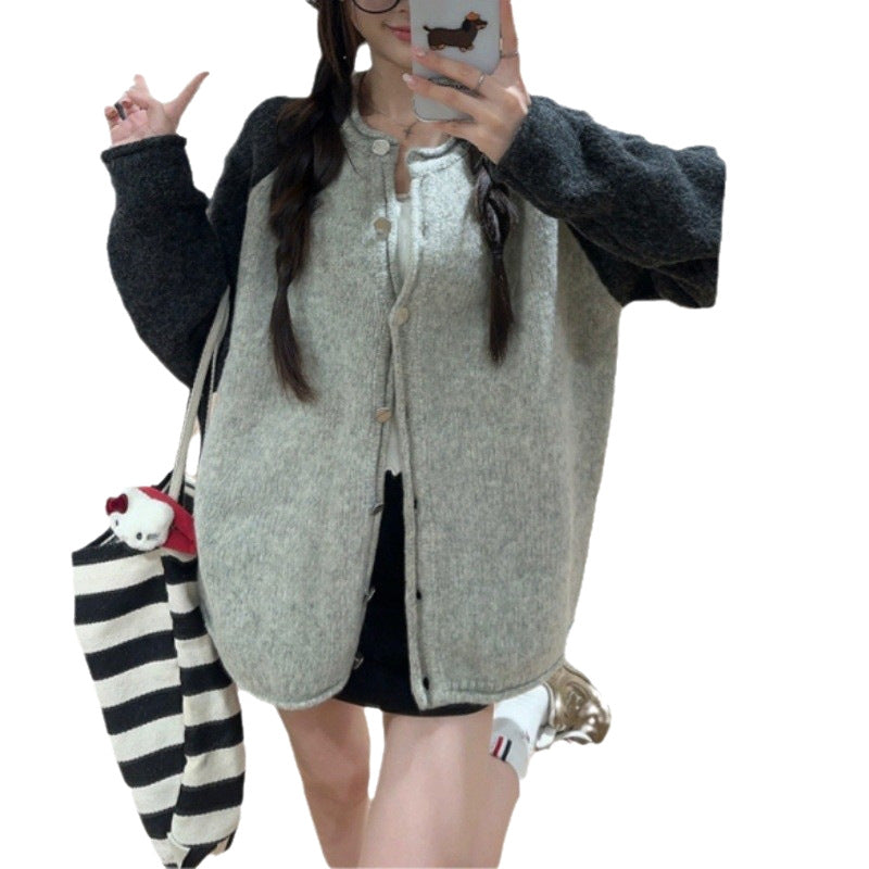 Damen Wolljacke Oversized Knopfverschluss Lässig Braun