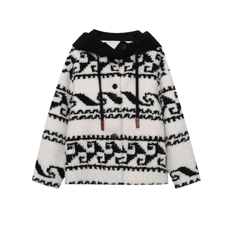 Damen Oversized-Jacke mit Grafikmuster und hochwertigen Details,