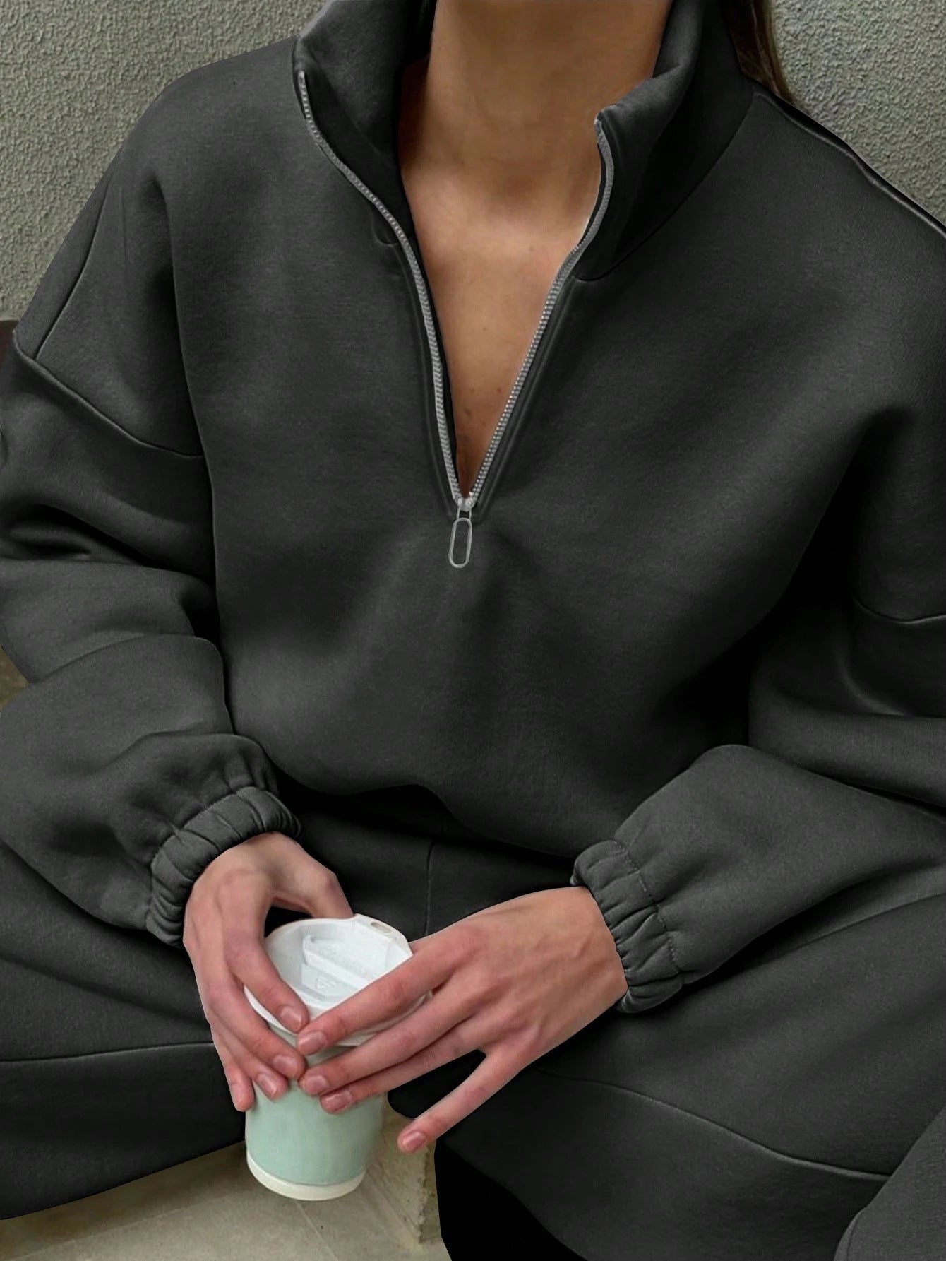 Damen Sweatpullover Halbzipp mit Ärmeln Eveloria