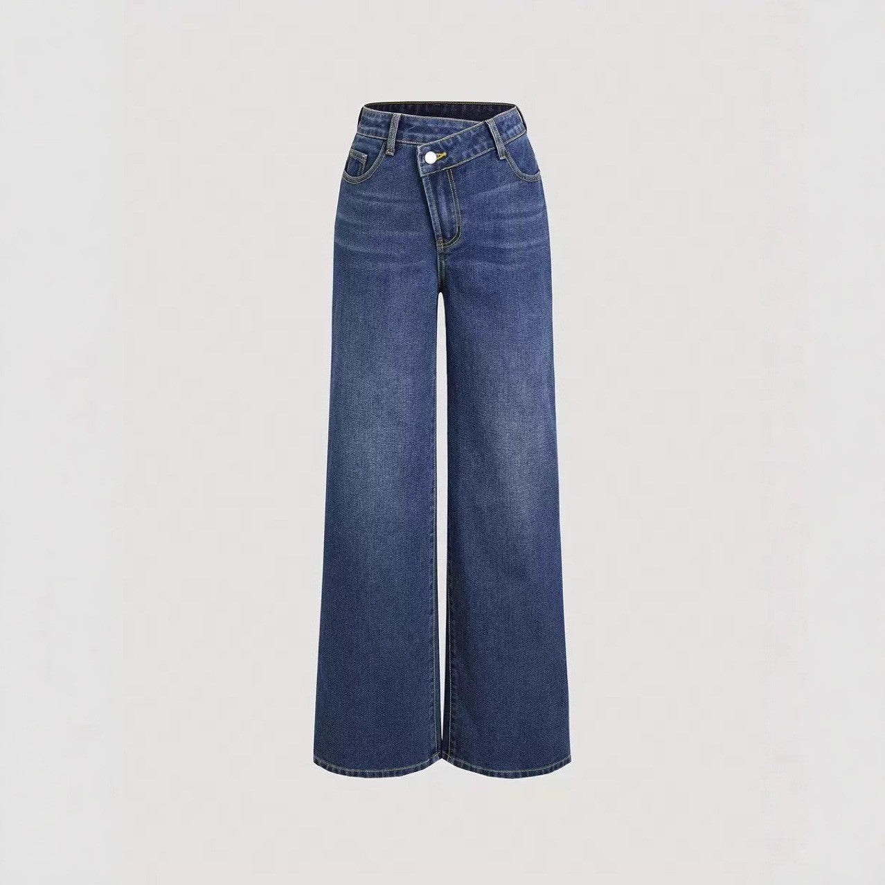 Damen Weite Denim-Hose Hochbund Klassisch Blau Eveloria