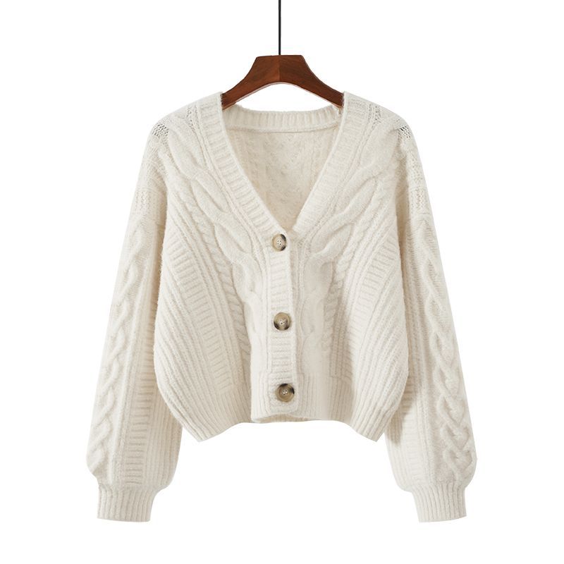 Damen Strickjacke Zopfmuster Extravagante Knöpfe