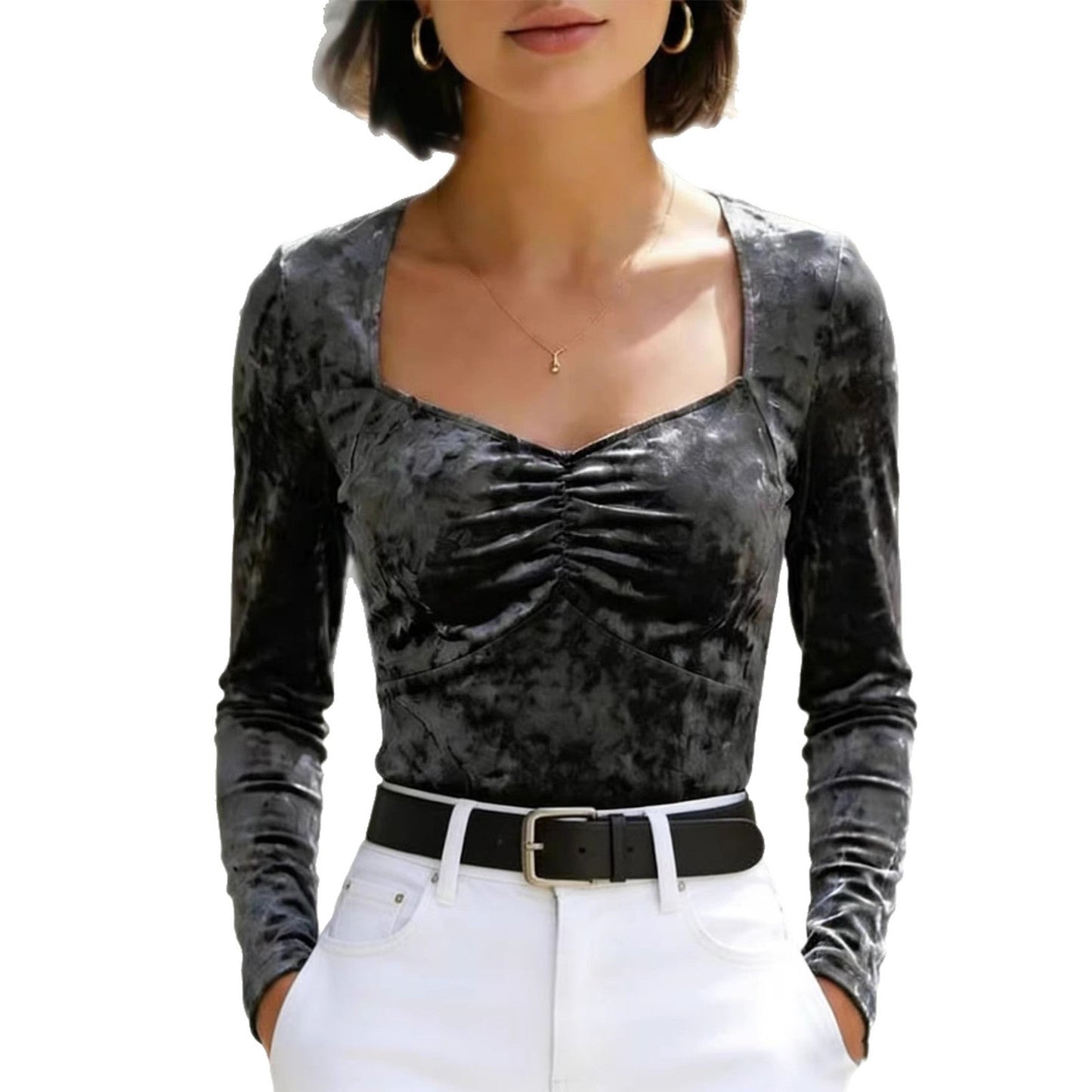 Damen Elegantes Longsleeve-Shirt mit Raffung Detail