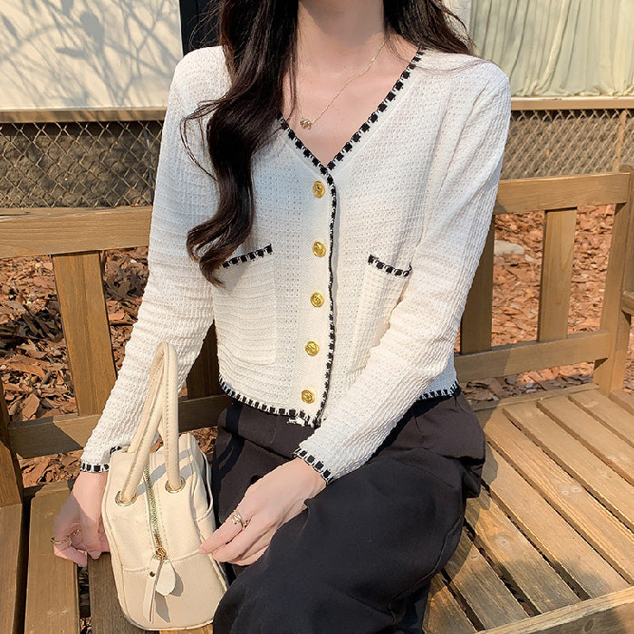 Damen Strickjacke Baumwolle Knöpfe Beige