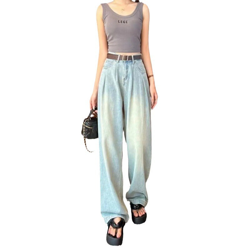 Damen Weite Jeanshose Hochbund Eveloria