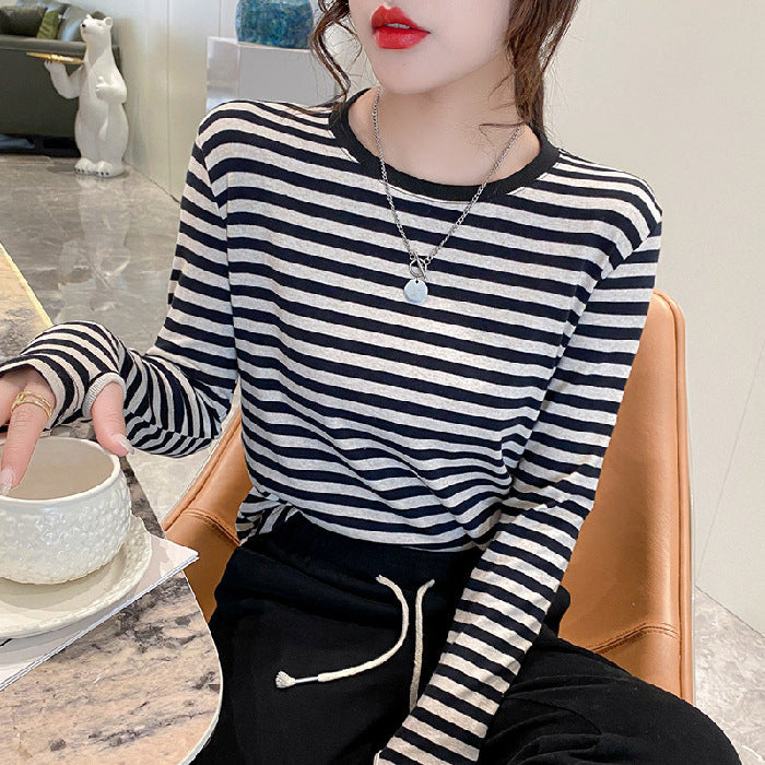 Damen Langarm-Shirt Maritimes Streifenmuster Eveloria