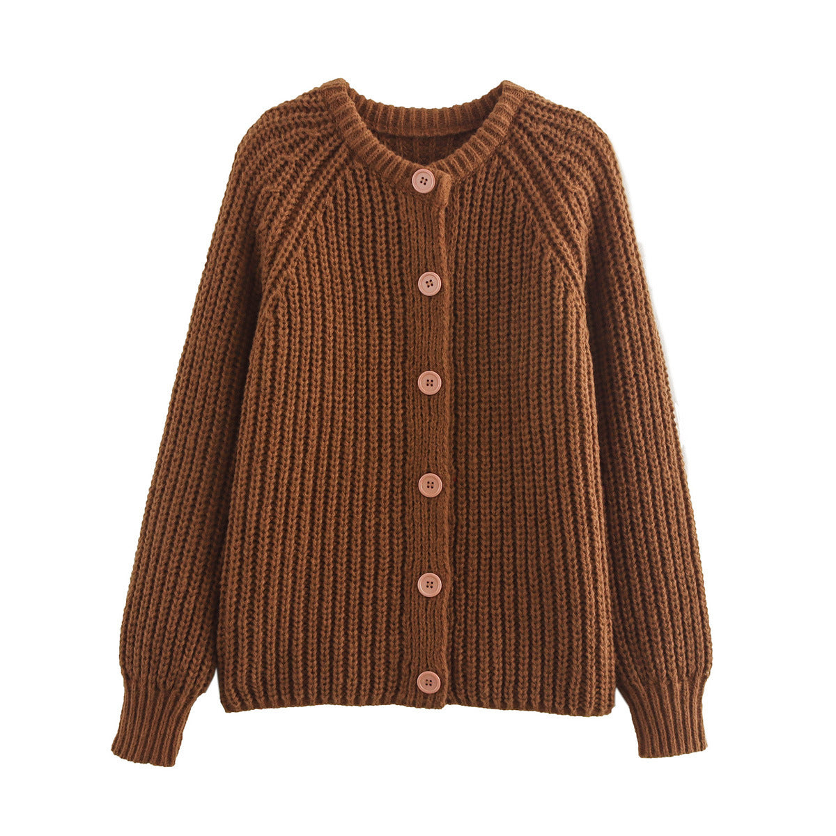 Damen Strickjacke Vertikal Rippstruktur Große Knöpfe Eveloria