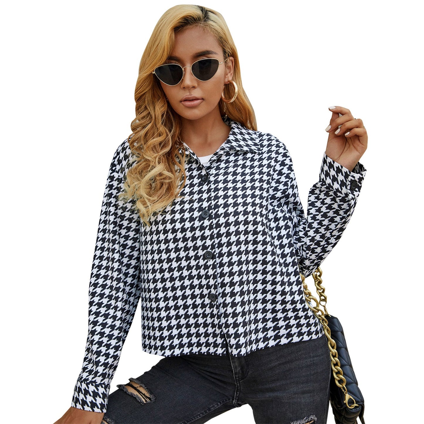 Damen Blusenshirt Hahnentrittmuster Eveloria