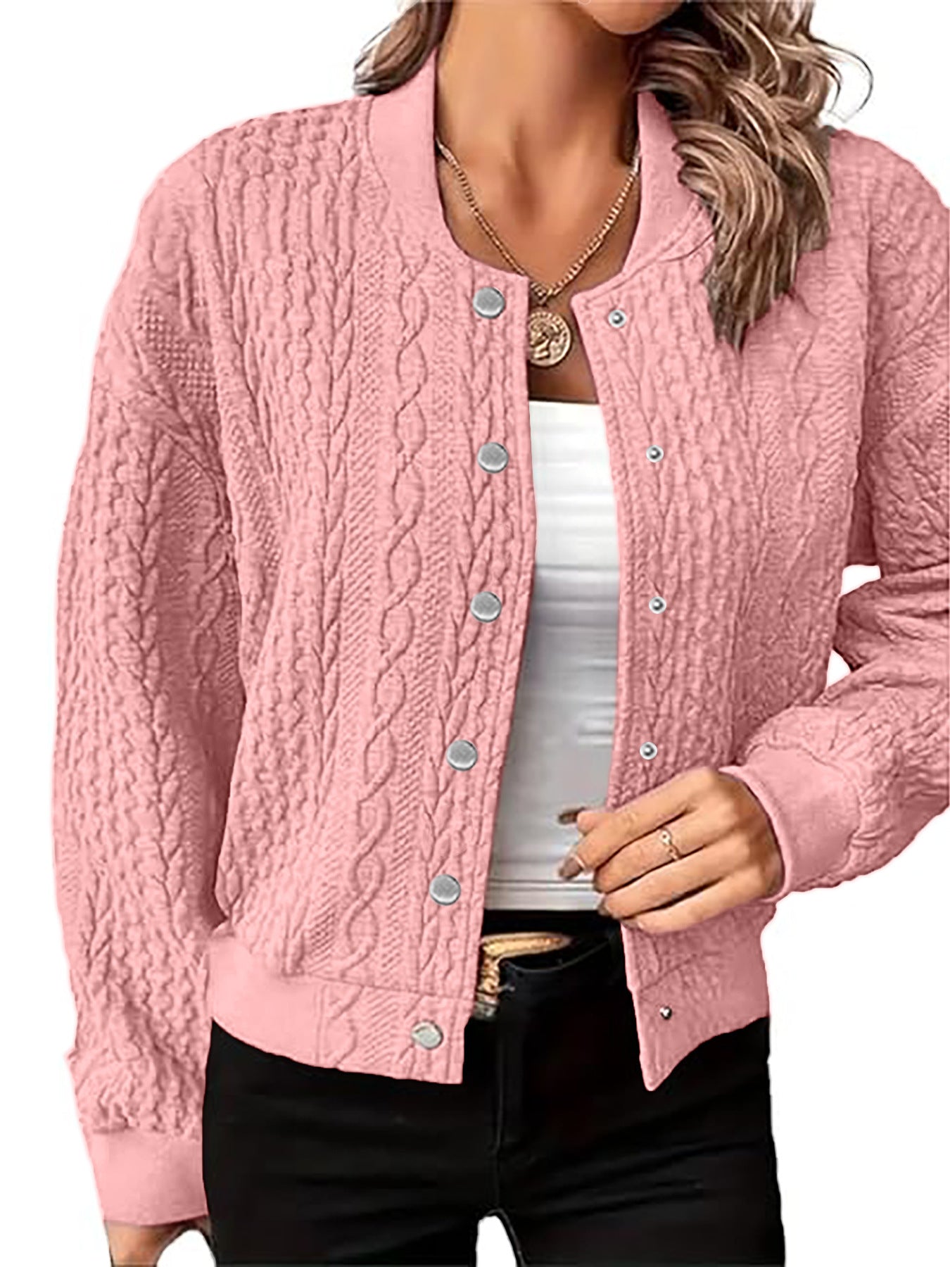 Damen Strickjacke Zopfmuster Druckknöpfe Eveloria