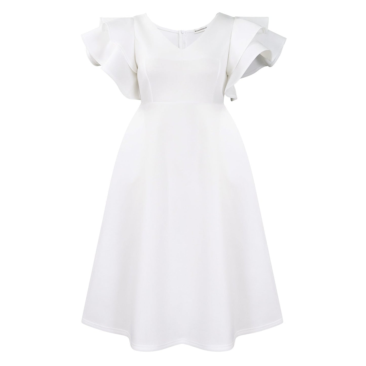 Damen Midi-Kleid Voluminöse Rüschenärmel Weit Schwingender Rock