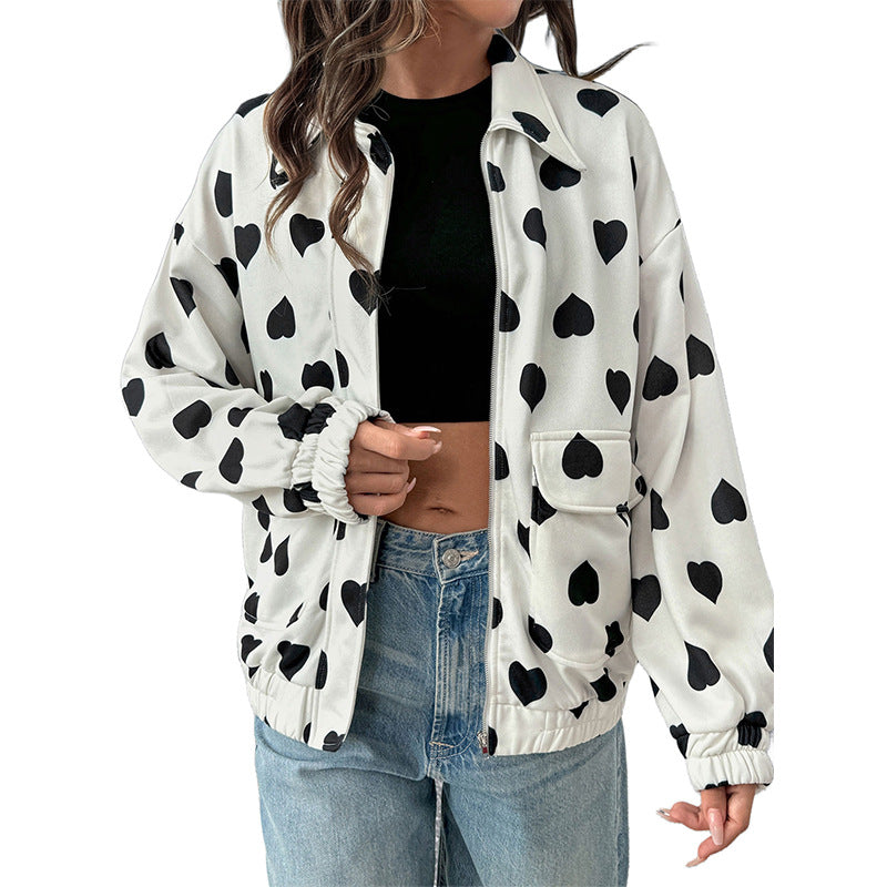 Damen Jacke Herzmuster Praktische Taschen Eveloria