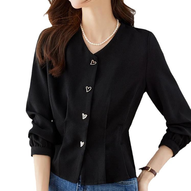 Damen Bluse Herzknöpfe Voluminöse Ärmel Eveloria