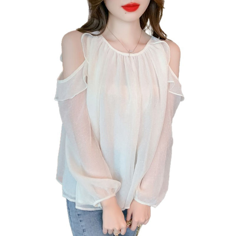 Damen Bluse Offene Schultern Rüschendetails Eveloria