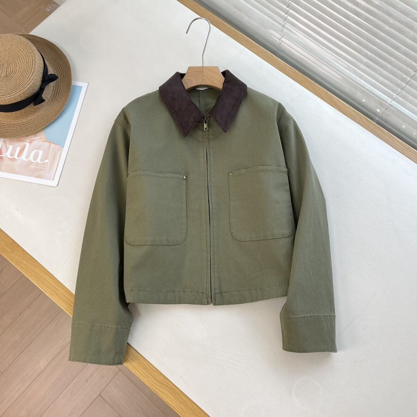 Damen Cropped Übergangsjacke Cordsäule Zeitlos Braun