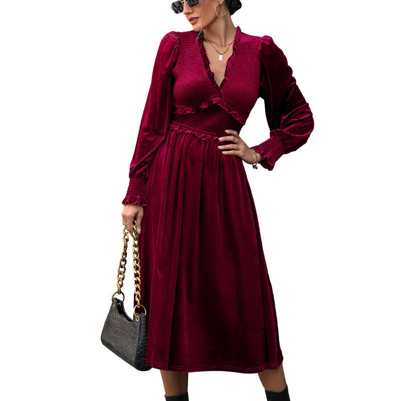 Damen Midikleid Rüschendetails Langer Ärmel Eveloria
