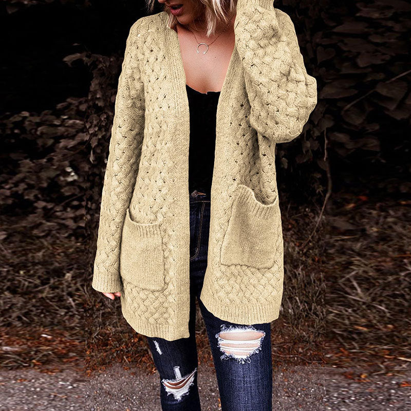 Damen Strickjacke Strukturiertes Muster Beige