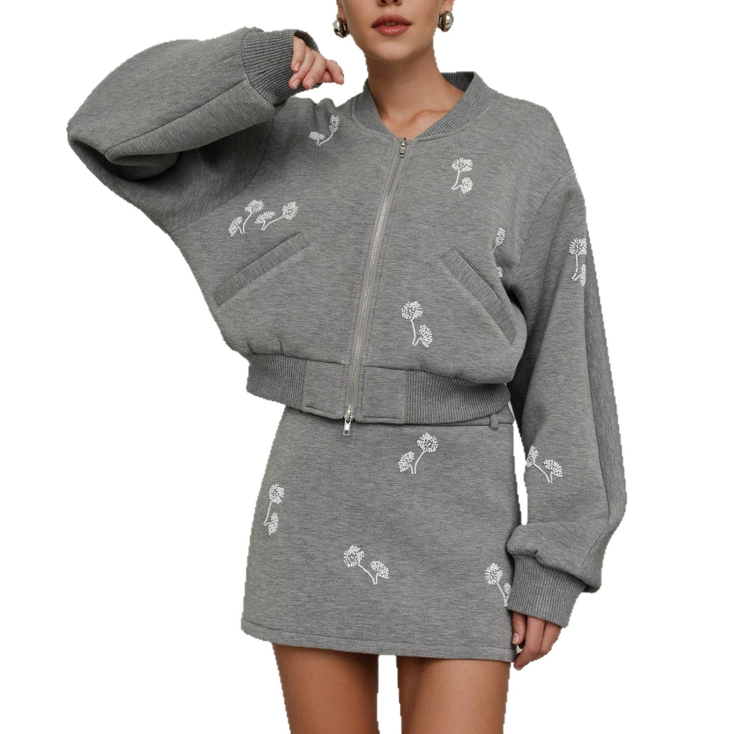 Damen Sportset Blumenstickerei Eveloria