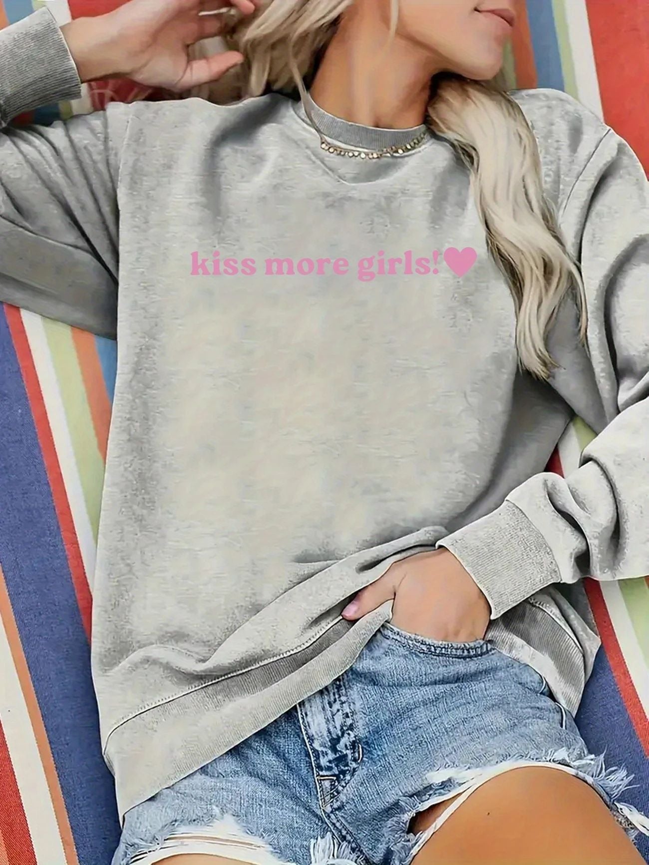 Damen Sweatshirt Lässig Mit Schriftzug Grau