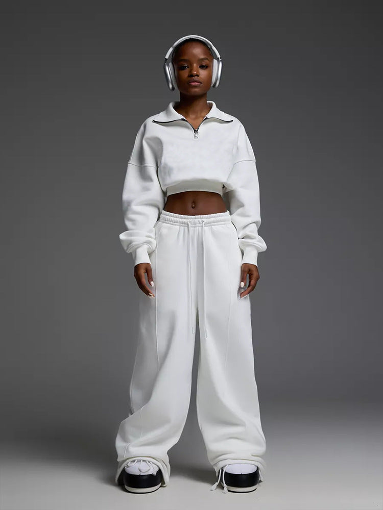 Damen Crop- Set Hochkragen Weite Hose Eveloria