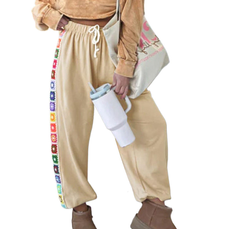Damen Freizeithose Blümchen-Applikationen Eveloria