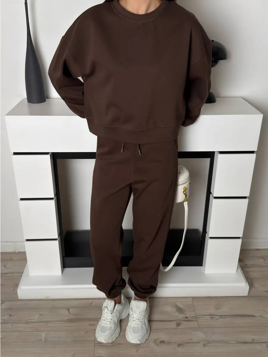 Damen Sweatset Komfort Lässig Hoch Bündchen Grau Eveloria