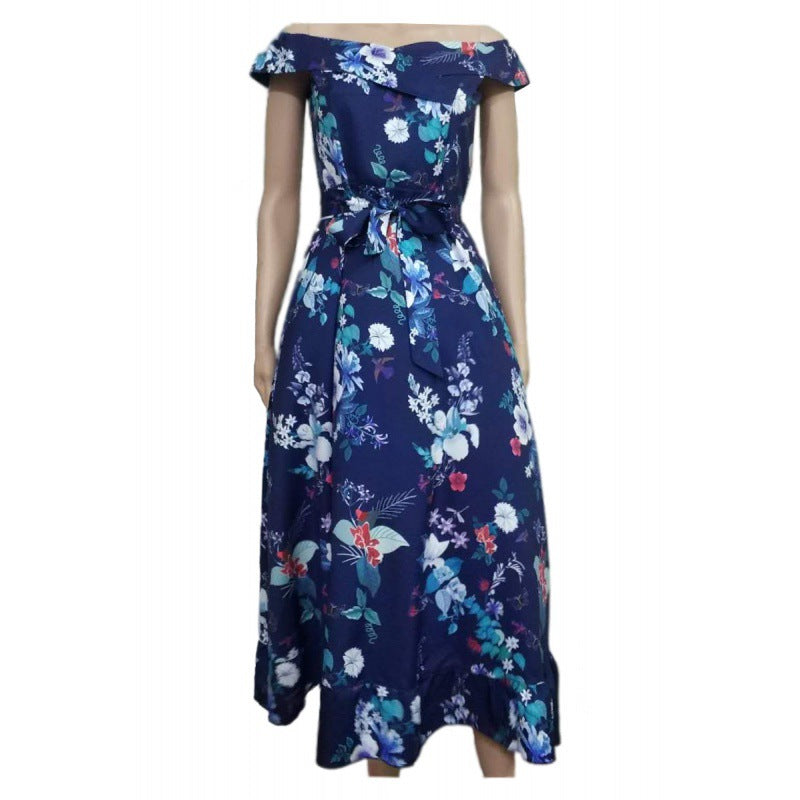 Damen Midikleid Blumendesign Tailliert Rüschen