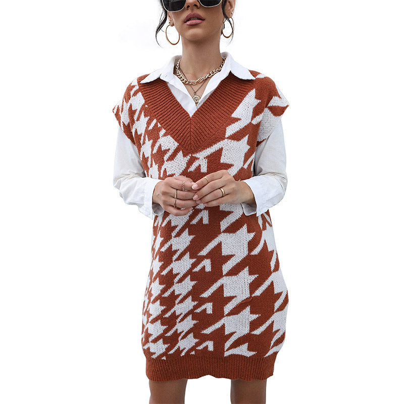 Damen Strickkleid Hahnentrittmuster Eveloria