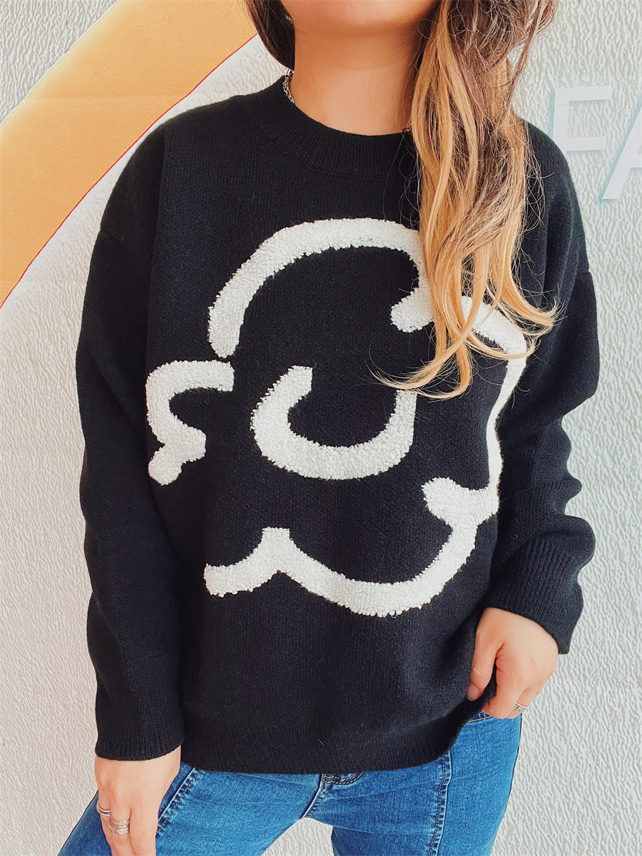 Damen Pullover Locker mit Grafik Schriftzug Eveloria