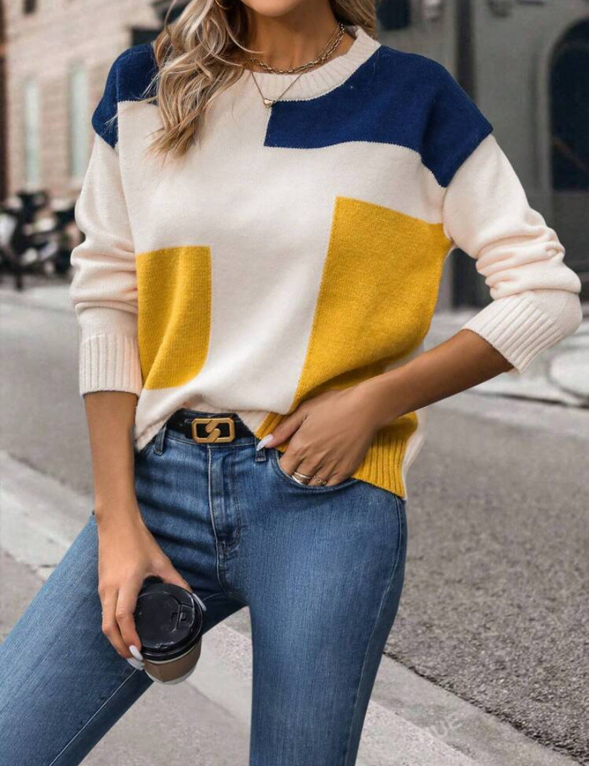 Damen Pullover Geometrisches Muster Stylischer Schnitt Eveloria