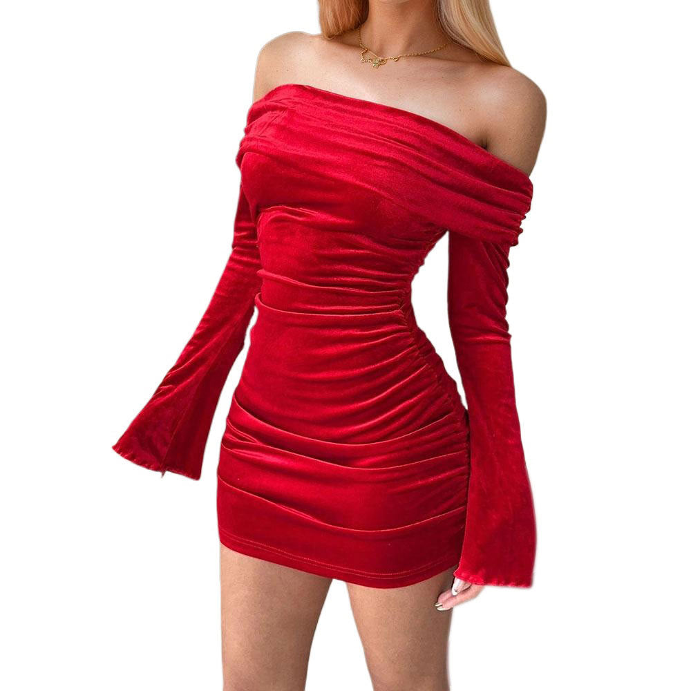 Damen Minikleid Off-Shoulder Velvet Figurbetont