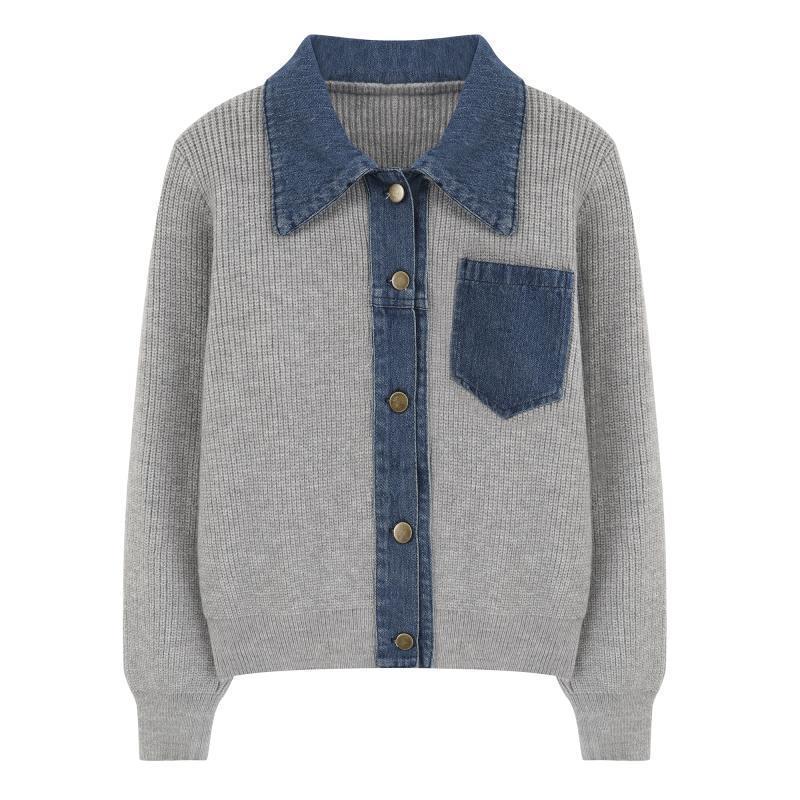 Damen Strickjacke Denim-Detail Eveloria