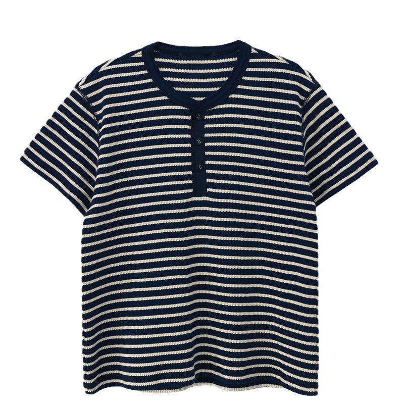 Damen Kurzarmshirt Gestreift Knopfleiste Eveloria