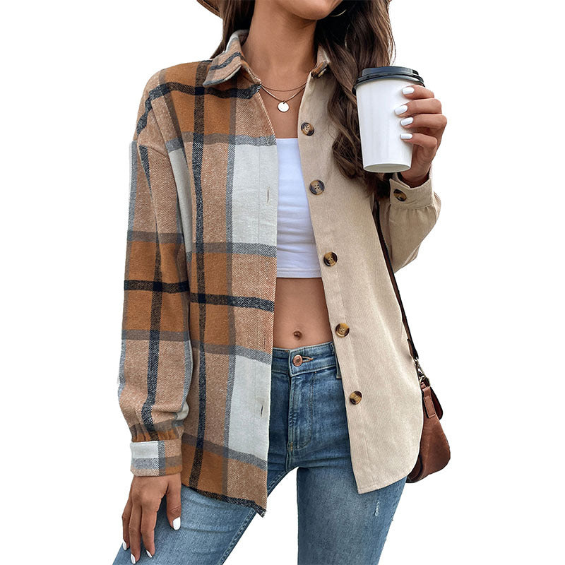 Damen Blusenjacke Kariert Knopfverschluss Eveloria