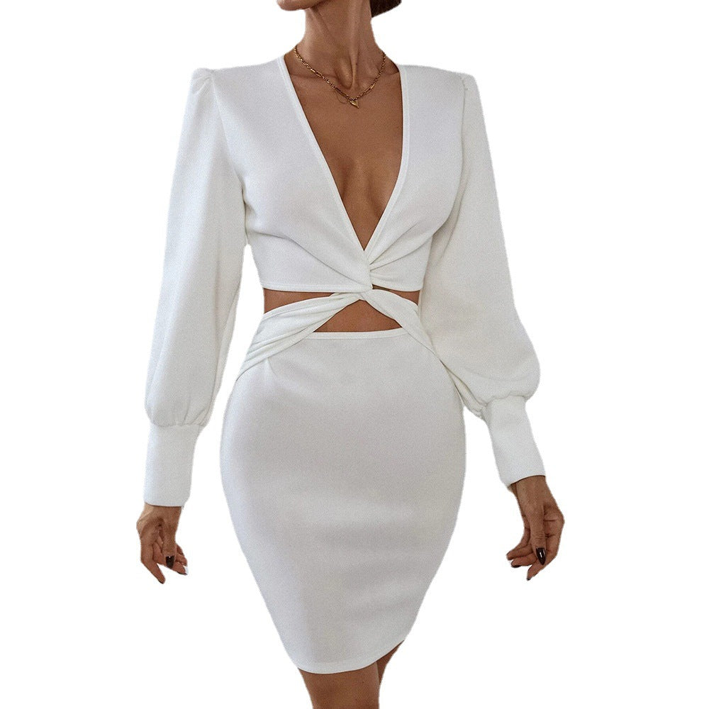 Damen Wickelkleid V-Ausschnitt Elegantes Bindungsdetail